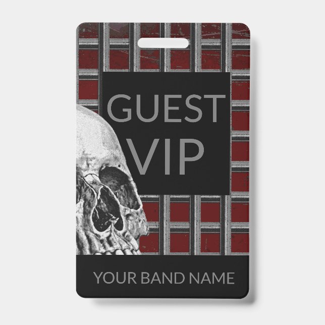 Custom Name Band Merch Rock Skull Metal Lanyard Badge (Front)