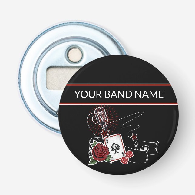 Custom Name Band Merch Rockabilly Rock Music Bottle Opener (Front)