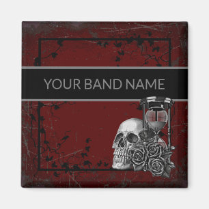 Custom Name Band Merch Skull Rose Rock Roll Gothic Magnet
