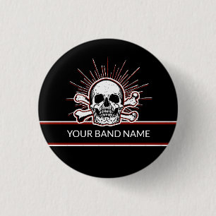 Custom Name Band Pin Skull Bones Rock & Roll Punk