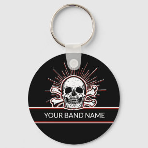 Custom Name Band Pin Skull Bones Rock & Roll Punk Keychain