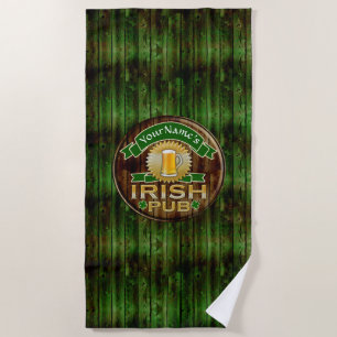 Custom Name Bar Irish Pub Sign St Patricks Day Beach Towel