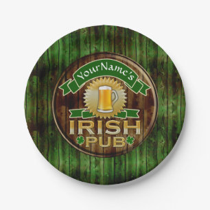 Custom Name Bar Irish Pub Sign St Patricks Day Paper Plate