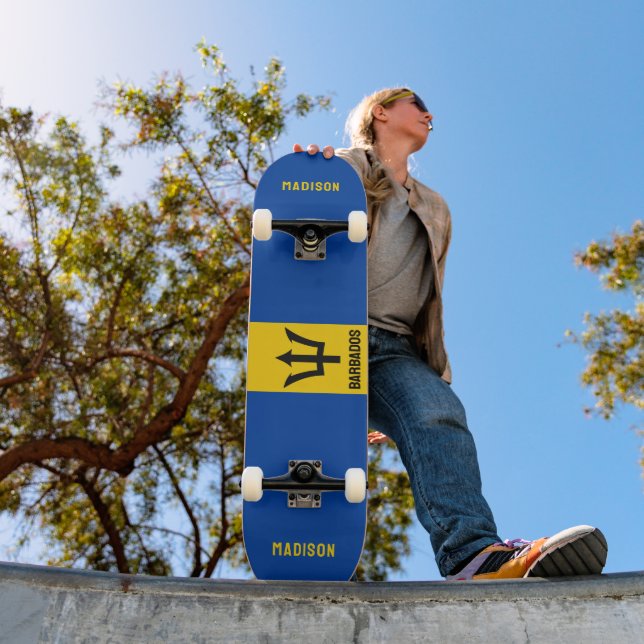 Custom Name Barbados Flag Skateboard (Outdoor 1)