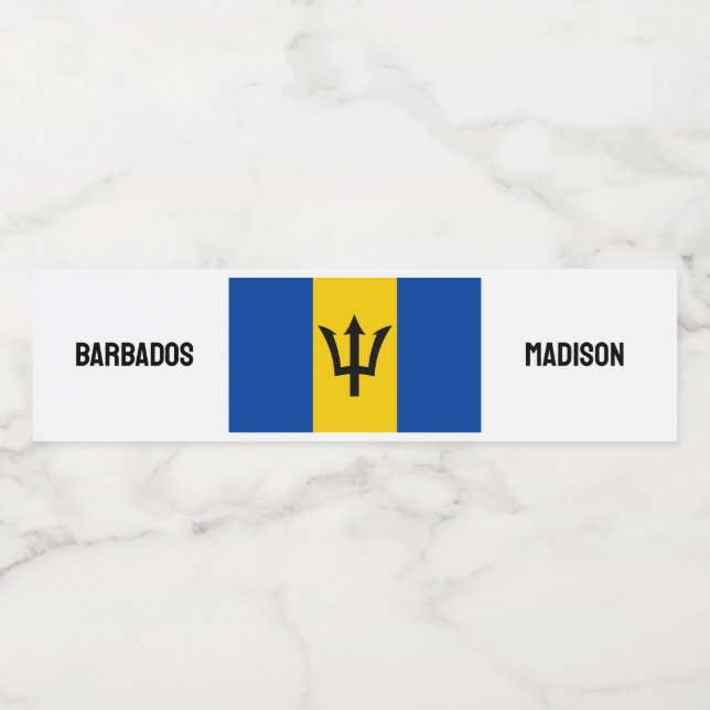 Custom Name Barbados Flag Water Bottle Label (Single Label)