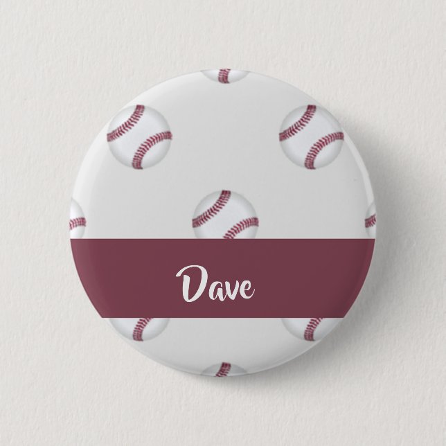Custom name baseball grey pattern 2 inch round button (Front)