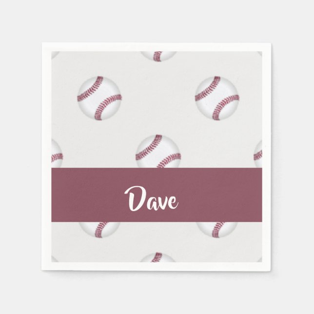 Custom name baseball grey pattern napkin (Front)