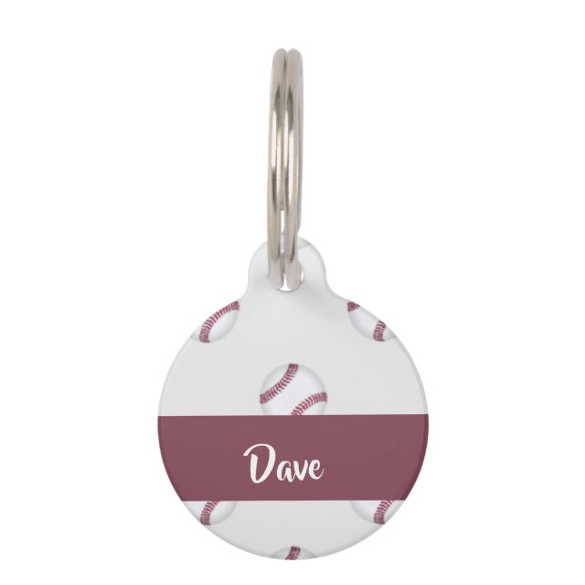Custom name baseball grey pattern pet tag (Front)