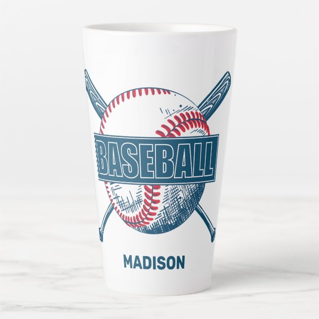 Custom Name Baseball Latte Mug (Front)
