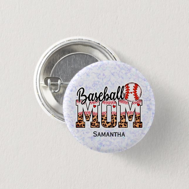 Custom Name Baseball Mom | Mother's Day 1 Inch Round Button (Front & Back)