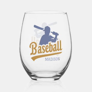 Custom Name Baseball Player Stemless Wine Glass