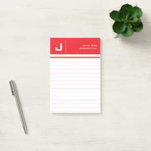 Custom Name Basic Clean Simple Minimalist Red Post-it Notes