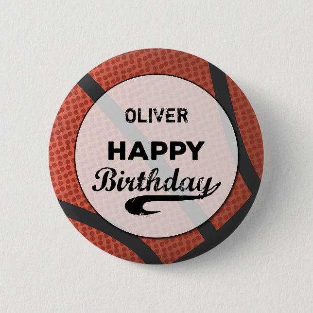 Custom Name Basketball Birthday Large Grunge Ball 2 Inch Round Button (Front)