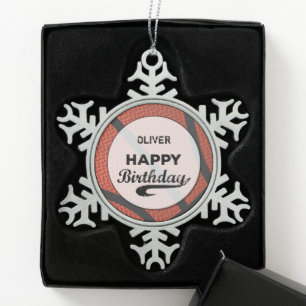 Custom Name Basketball Birthday Large Grunge Ball Snowflake Pewter Christmas Ornament