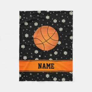 Custom name basketball black snowlakes fleece blanket