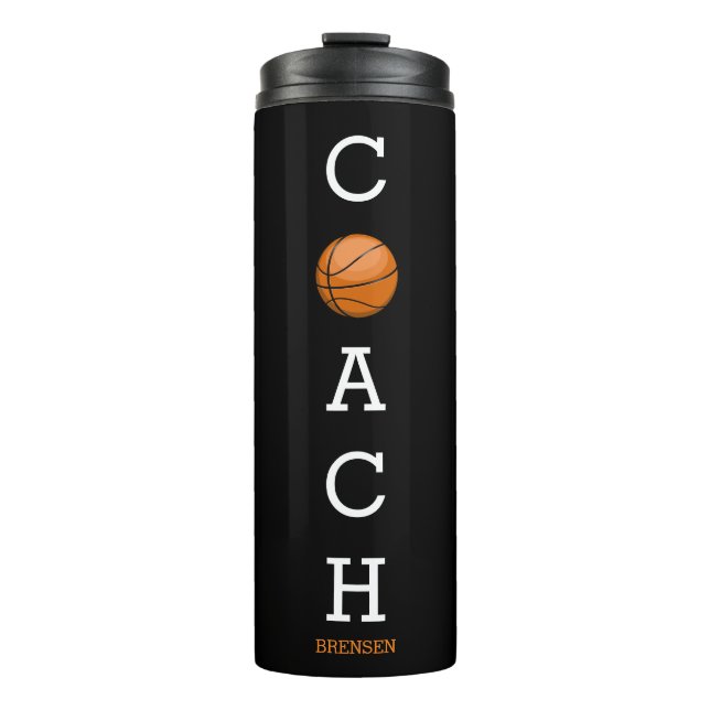 Custom Name Basketball Coach Black Thermal Tumbler (Front)