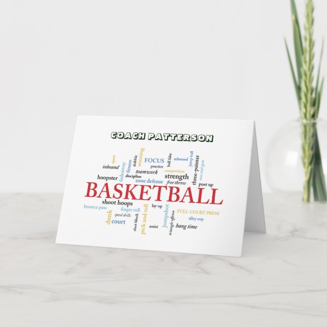 Custom Name Basketball Coach Thank You in Words Card (Front)