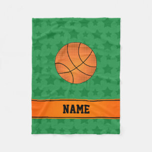 Custom name basketball green stars fleece blanket