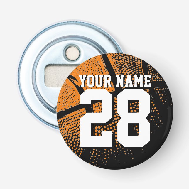Custom name basketball jersey number magnetic bottle opener (Front)