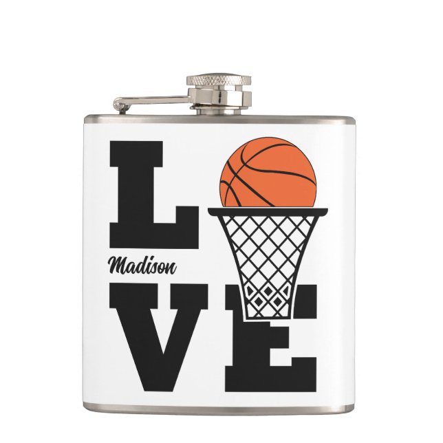 Custom Name Basketball Love Hip Flask (Front)