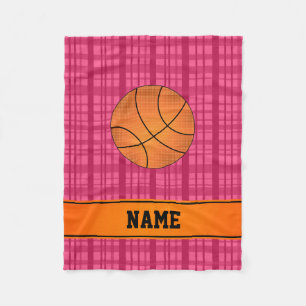 Custom name basketball pink plaid fleece blanket