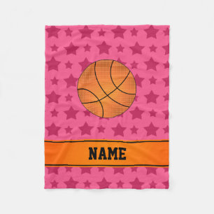 Custom name basketball pink stars fleece blanket