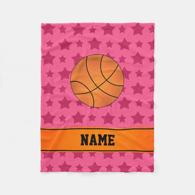 Custom name basketball pink stars fleece blanket (Front)