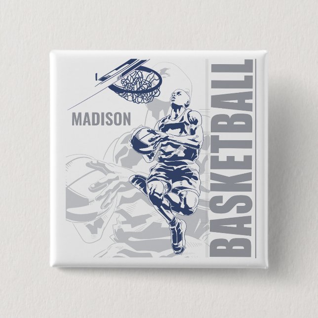 Custom Name Basketball Player 2 Inch Square Button (Front)