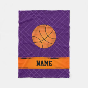 Custom name basketball purple criss cross fleece blanket