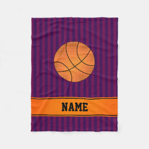 Custom name basketball purple stripes fleece blanket