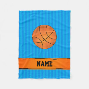 Custom name basketball sky blue stripes fleece blanket