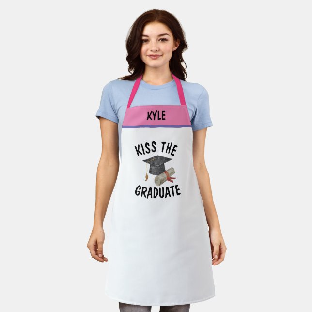 Custom Name BBQ Baker's Kiss the Graduate Funny Apron (Worn)
