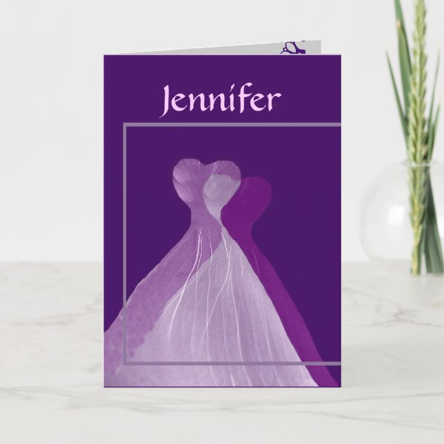 CUSTOM NAME Be My Bridesmaid with Purple Gowns Invitation (Front)