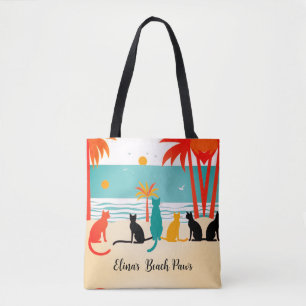 Custom Name Beach Cats Tote Bag