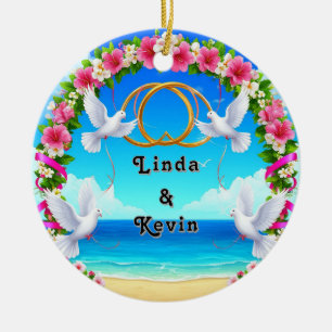 🌊 Custom Name Beach Floral Arch Ocean Ornament 🌸