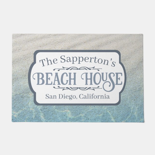 Custom Name Beach House Sand and Water Doormat (Front)