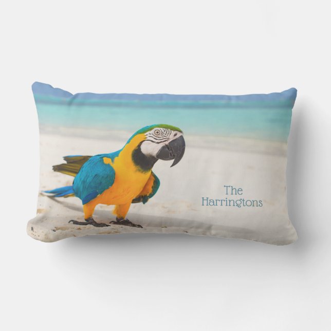 Custom name Beach Parrot Lumbar Pillow (Front)