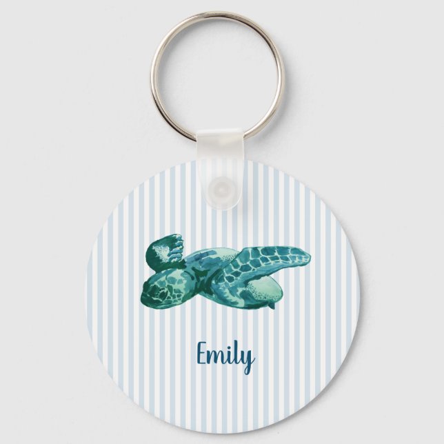 Custom Name Beach Sea Turtle Keychain (Front)