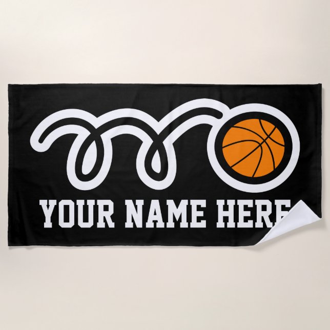 Custom name beach towel gift with basketball logo (Front)