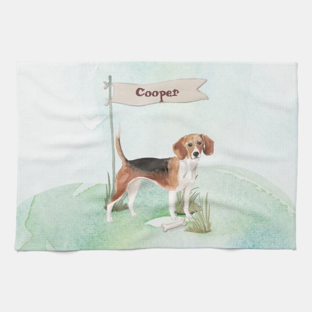 Custom Name Beagle Pet Dog Kitchen Towel (Horizontal)
