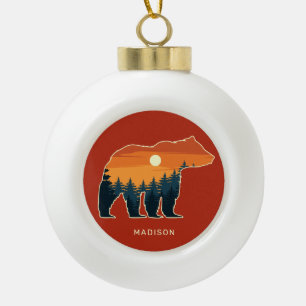 Custom name Bear Forest Ceramic Ball Christmas Ornament