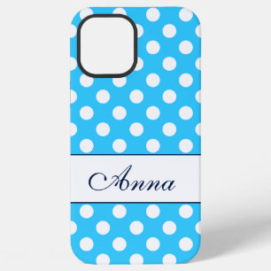 Custom name, Beautiful Blue Colour White Polka Dot iPhone 12 Pro Max Case