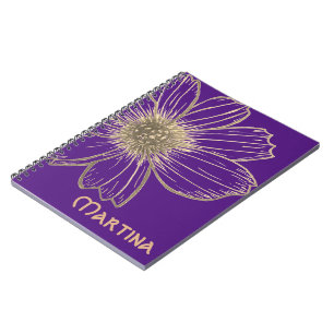 Custom Name Beautiful Gold Flower design  Notebook