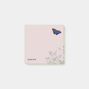 Custom Name Beautiful Morpho Butterfly Wildflowers Post-it Notes