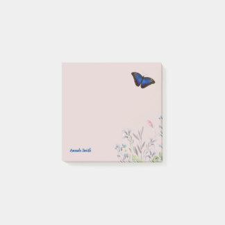 Custom Name Beautiful Morpho Butterfly Wildflowers Post-it Notes