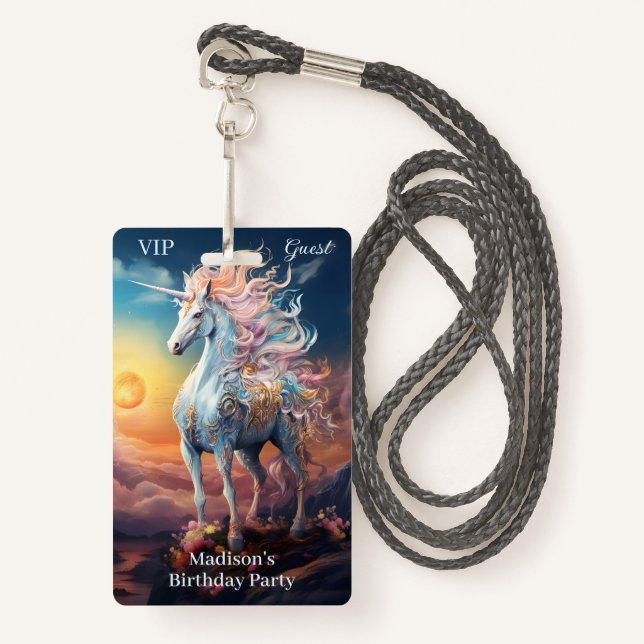 Custom Name Beautiful Unicorn Badge (Front with Lanyard)