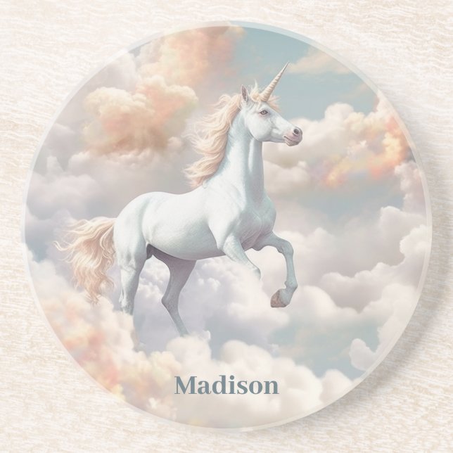 Custom Name Beautiful Unicorn Coaster (Front)