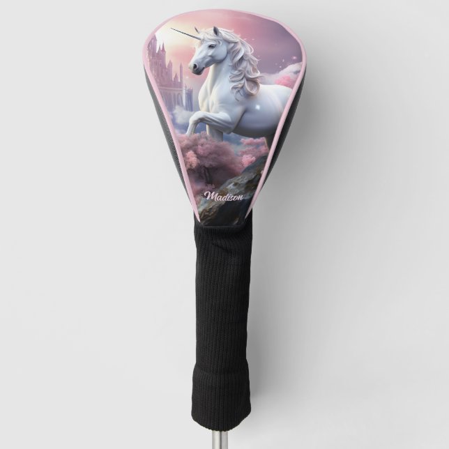 Custom Name Beautiful Unicorn Golf Head Cover (Front)