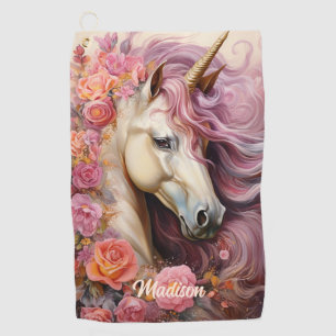 Custom Name Beautiful Unicorn Golf Towel