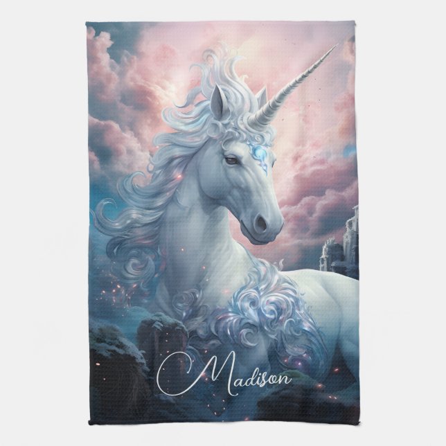 Custom Name Beautiful Unicorn Kitchen Towel (Vertical)